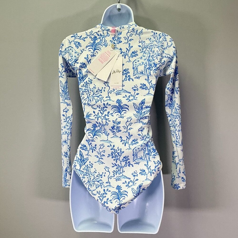 Lilly Pulitzer Blue and White Floral One Piece Swimsuit - Picture 2 of 4